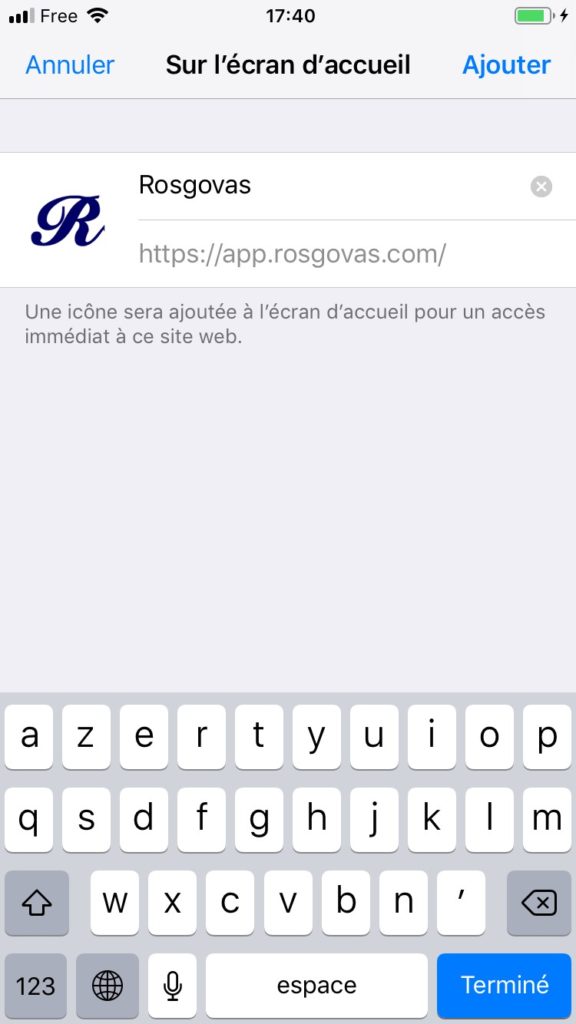 App Rosgovas sur Iphone : cliquez sur Ajouter App Rosgovas sur Iphone : cliquez sur Ajouter